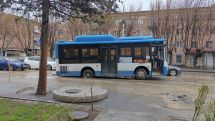 Bus falls into road excavation pit in Yerevan