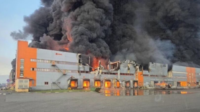 Wildberries warehouse near St.Petersburg on fire after drone attack