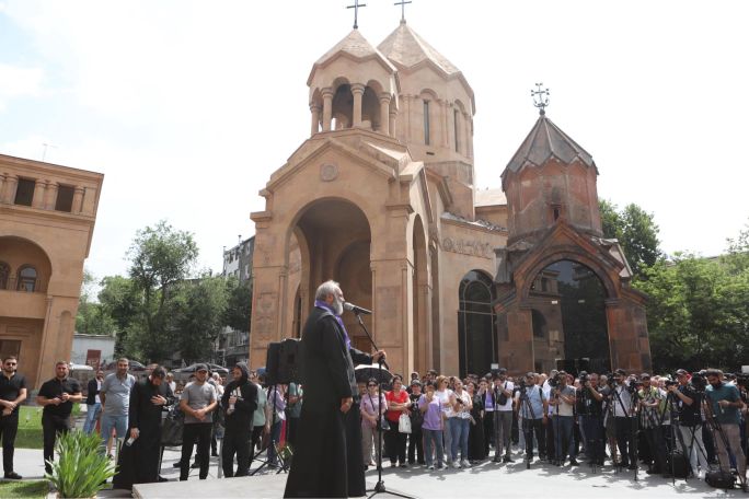 LIVE: Protesters gather outside church in central Yerevan