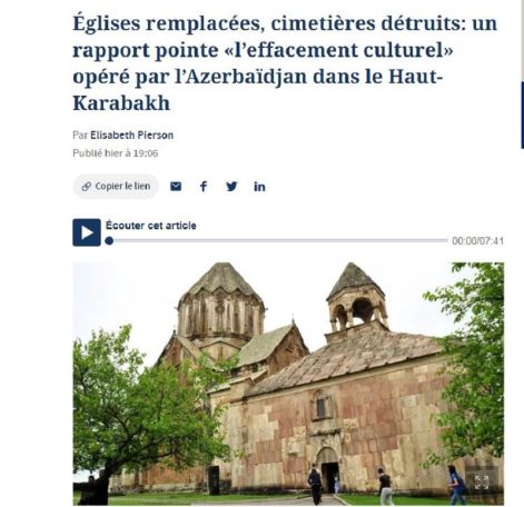 Le Figaro: Азербайджан уничтожает тысячелетнее армянское наследие Нагорного Карабаха