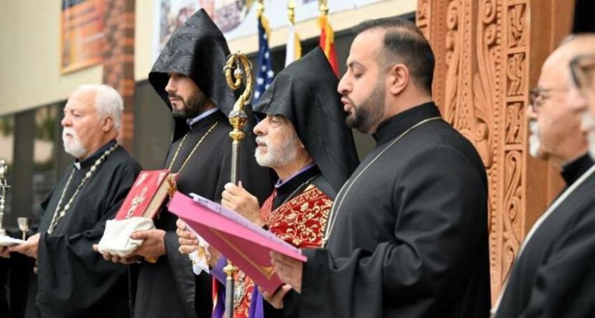 Armenian stone cross installed at Pasadena school