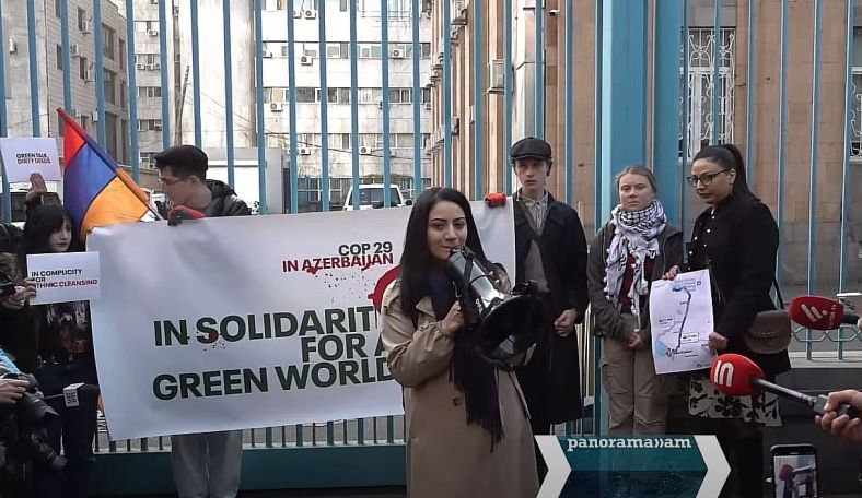 Stop Greenwashing Genocide!: Protest held outside UN office in Yerevan