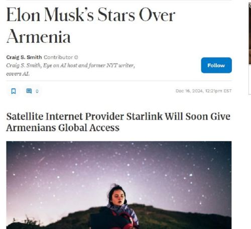 Forbes. Մասկի Starlink-ը Ադրբեջանի հետ հնարավոր կոնֆլիկտների ժամանակ Հայաստանին ինտերնետ կապահովի