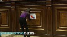 Анна Мкртчян прикрепила к трибуне НС единую карту Армении и Республики Арцах
