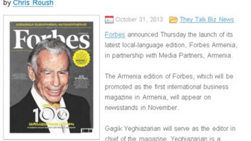 Forbes to launch edition in Armenia