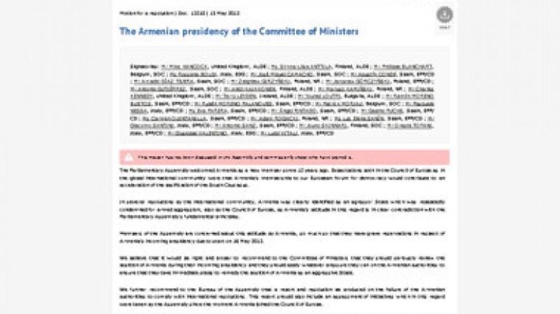 Азербайджанские СМИ тиражируют сообщения о мифической антиармянской «резолюции ПАСЕ» 