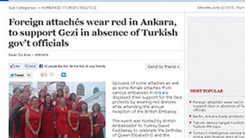 Foreign attachés wear red in Ankara, to support Gezi in absence of Turkish gov’t officials