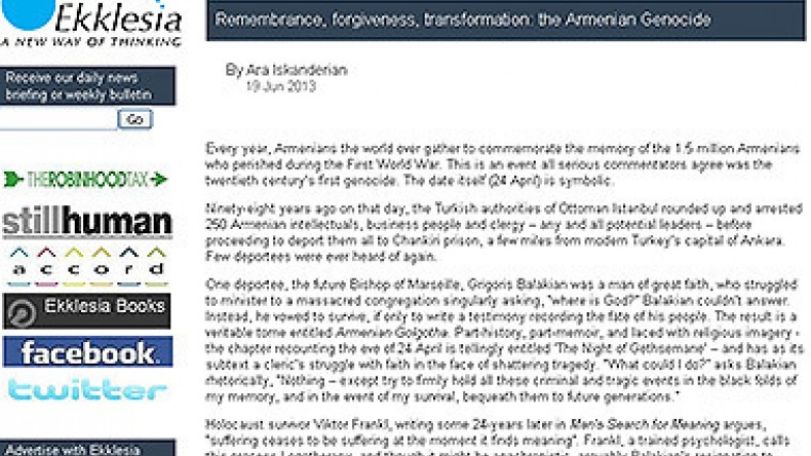 Remembrance, forgiveness, transformation: the Armenian Genocide