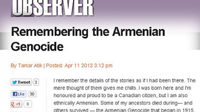 «The Toronto Observer». ՄԹ-ը, ԱՄՆ-ն և այլ պետություններ ճանաչում են ցավը, սակայն խուսափում ցեղասպանություն բառից