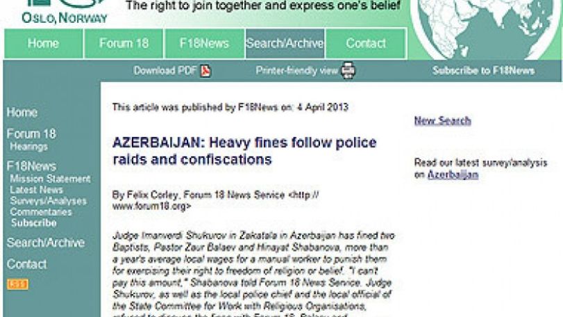 ‘‘Forum 18’’ speaks about repression of religious minorities in Azerbaijan