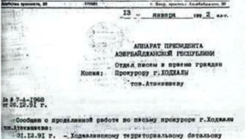   «Voskanapat.info» опубликовал новые документы, разоблачающие ложь Баку о «Ходжалу»  
