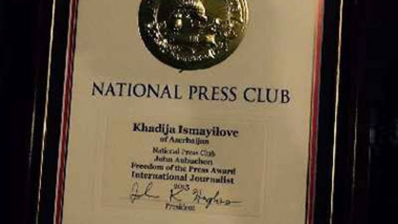 Arrested Azerbaijani journalist Khadija Ismayilova wins US National Press Club award