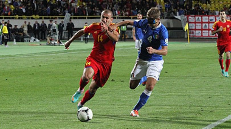 President Serzh Sargsyan watches Armenia-Italy football match
