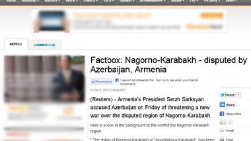 Reuters: Armenian President says Azerbaijan threatens new war