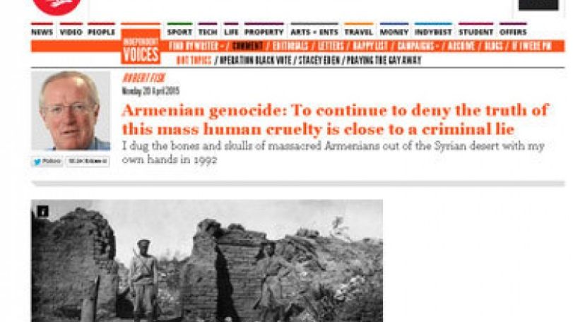 The Independent. Հայոց ցեղասպանություն. Ճշմարտության շարունակական ժխտողականությունը նման է քրեական ստի