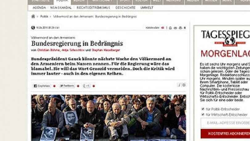Der Tagesspiegel. Գերմանիայի նախագահը կարտասանի ցեղասպանություն բառը`առանց դիվանագիտական այլևայլությունների 