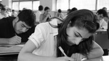 9th-grade schoolchildren taking final exam in foreign languages today