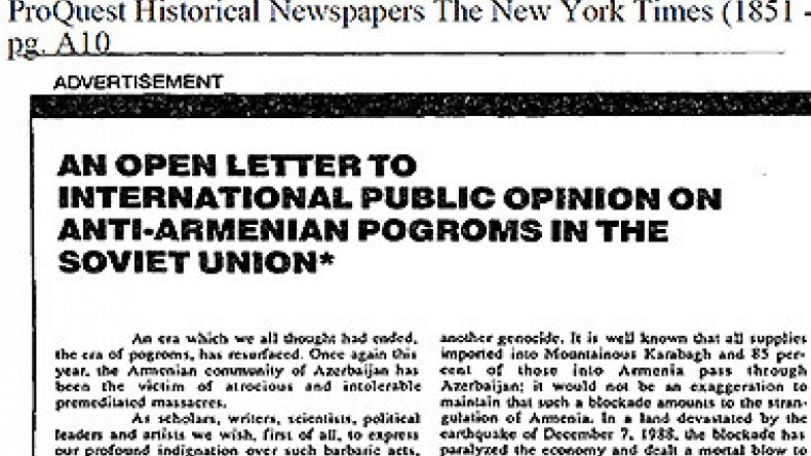 Armenian pogroms in Baku: The New York Times - Indifference and silence can cause another genocide
