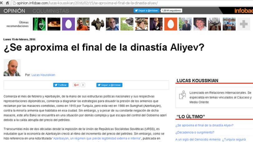 Argentinian website: Economic crisis to hit to foreign propaganda and caviar diplomacy of Azerbaijan