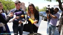 Demonstrators throw away Turkish products as a sign of protest