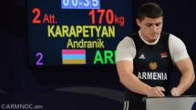 Weightlifter Andranik Karapetyan bestowed a bronze medal of World Championship