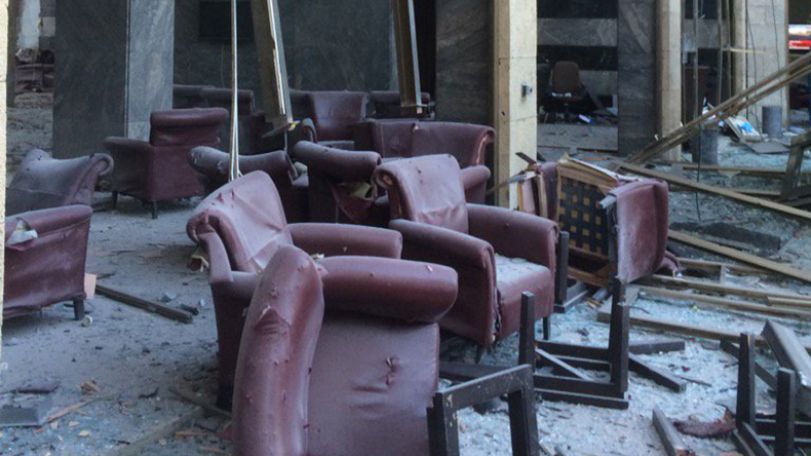 Turkish parliament building in ruins