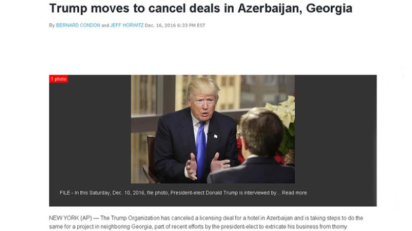 Associated Press: Дональд Трамп отозвал свои бизнес-сделки в Азербайджане, чтобы не иметь отношений с коррумпированными чиновниками этой страны