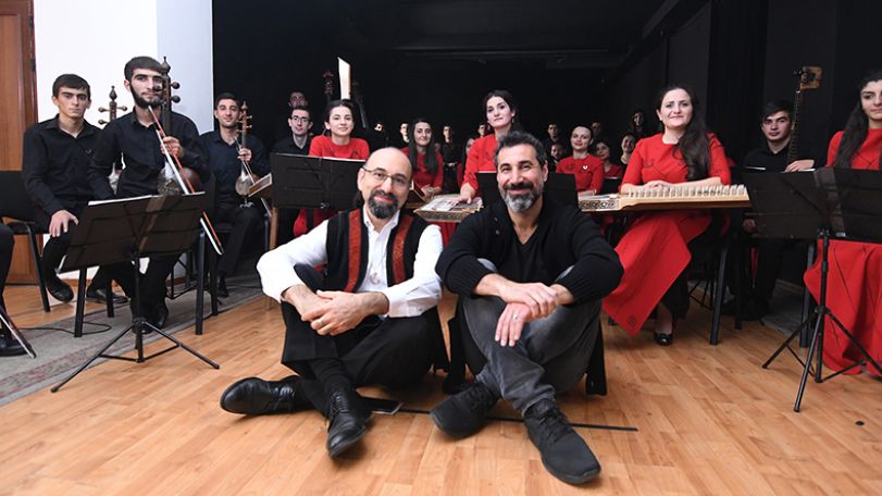 Serj Tankian and a CNN camera team attending Narekatsi Art Union