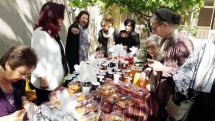 Products and table cloth made in Artsakh displayed at a charity trade exhibition in Nor Jugha