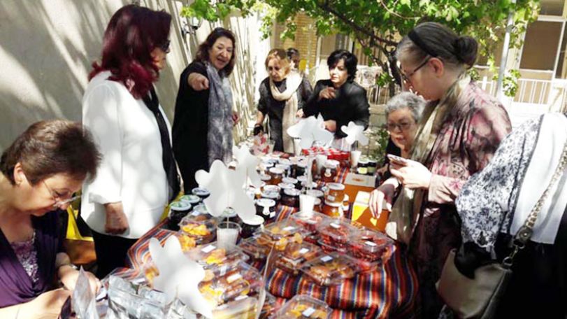 Products and table cloth made in Artsakh displayed at a charity trade exhibition in Nor Jugha