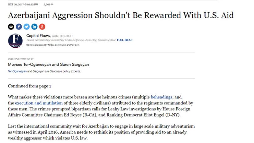 Azerbaijani aggression shouldn't be rewarded with U.S. aid