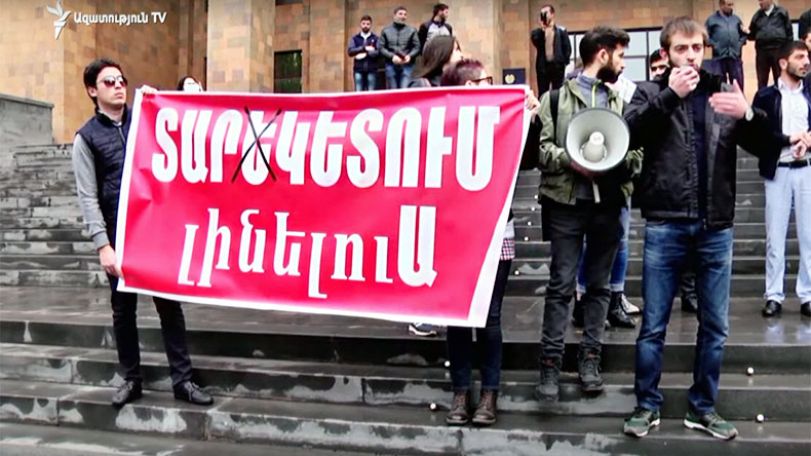 Armenian students stage walkout in protest of the new bill aimed at canceling conscription deferments