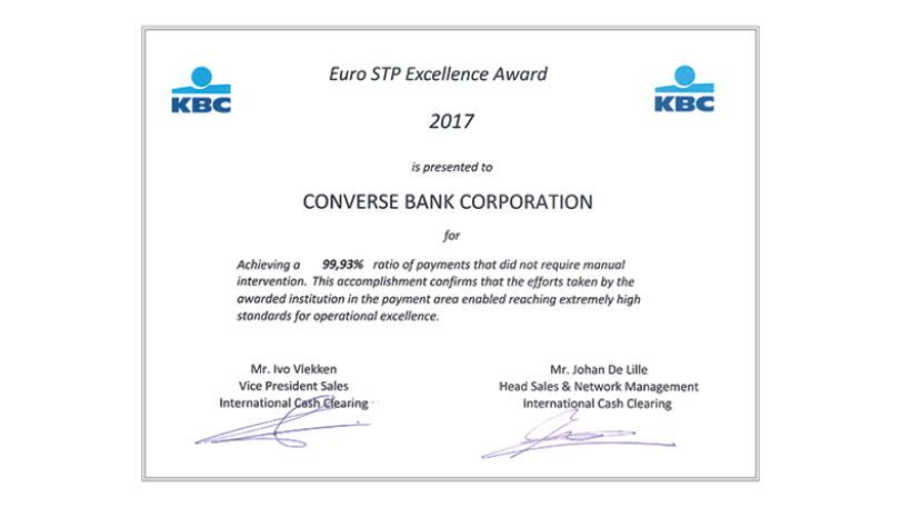 Converse Bank awarded with international prize