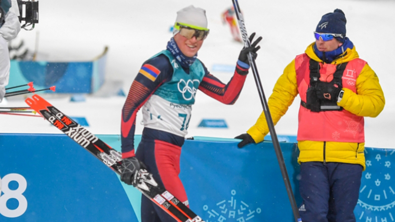 Armenia's Mikayel Mikayelyan finishes the 83rd in Olympic skiathlon