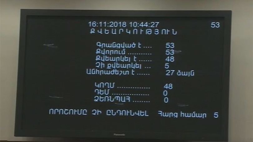Armenian parliament rejects amendments to Criminal Code