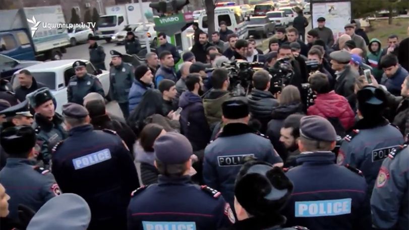 Protestors demand arrest of ex-army general Manvel Grigoryan outside the Court of Appeals