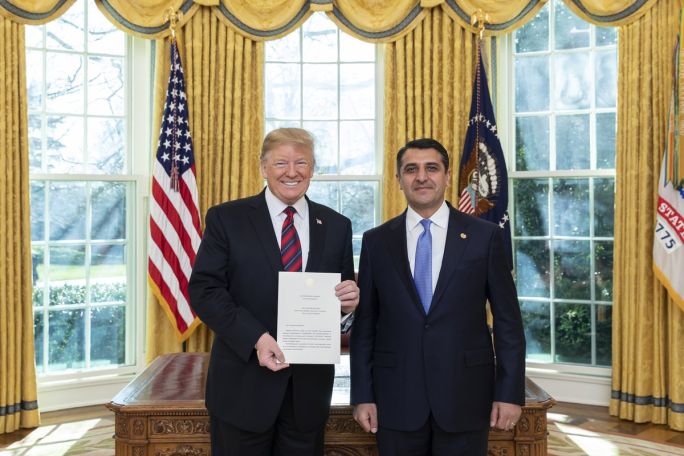 Armenian ambassador hands credentials to Donald Trump