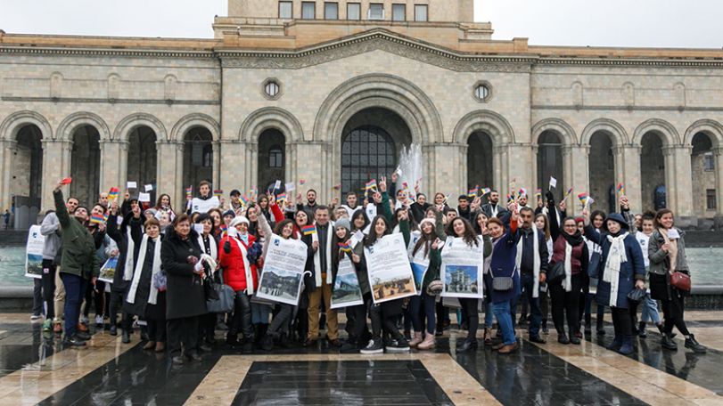 March-Flash Mob featuring famous monuments of Francophone countries held in Yerevan