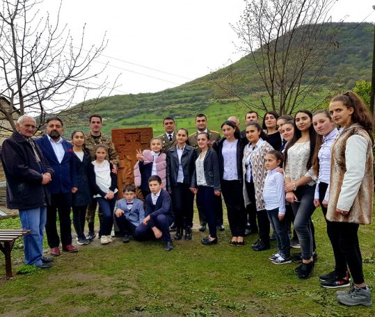 Cross-stone made by 12-14-year olds commemorates Artsakh war heroes