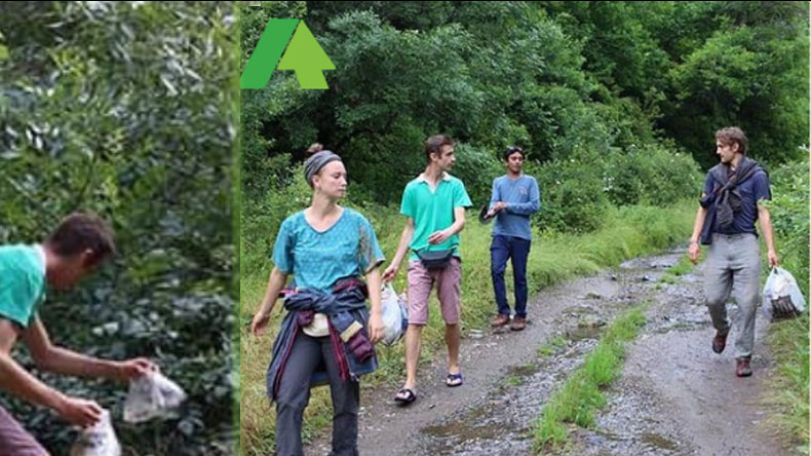 Tourists clear garbage near Armenia’s Temple of Garni
