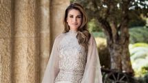 Queen Rania of Jordan wearing dress by Lebanese Armenian designer Krikor Jabotian