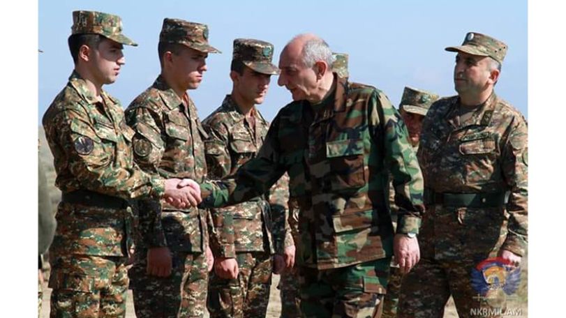Soldiers who foiled Azerbaijani subversive attack, downed drone meet with Artsakh president