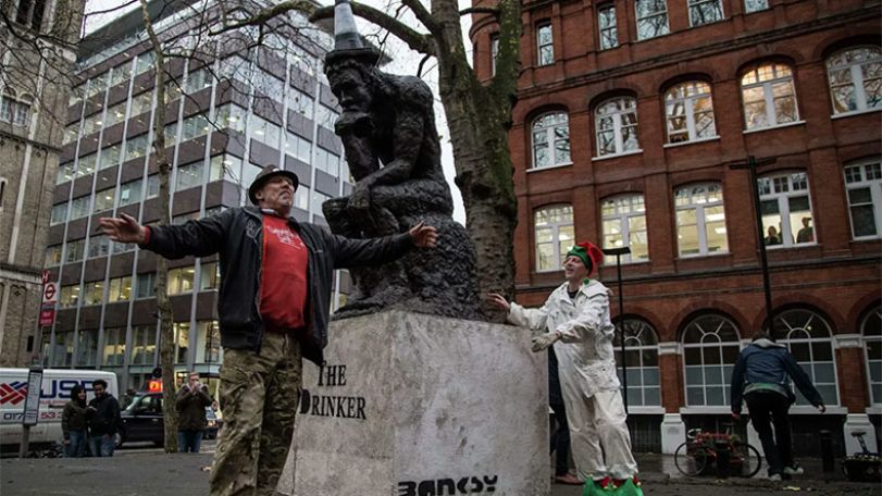 "Stolen" Banksy sculpture expected to fetch $1.3M USD at auction