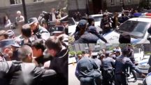 Police forcefully dispersed protesters outside the Central Bank