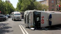 Three injured after ambulance flips on side in Armenia
