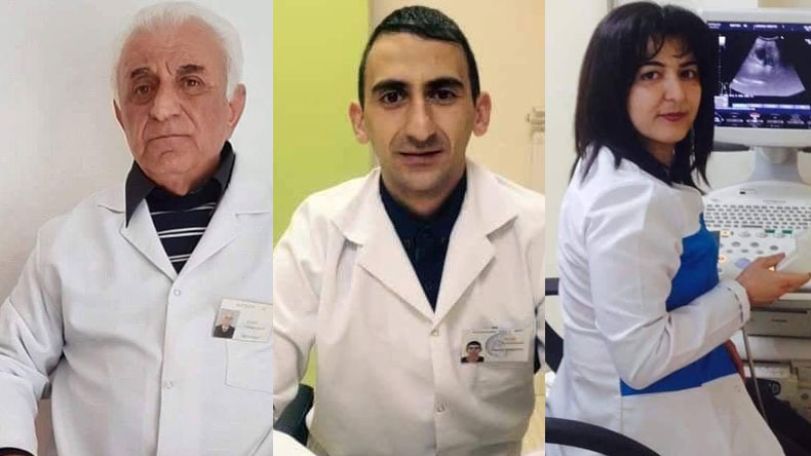 A family of doctors standing on the home front of Artsakh