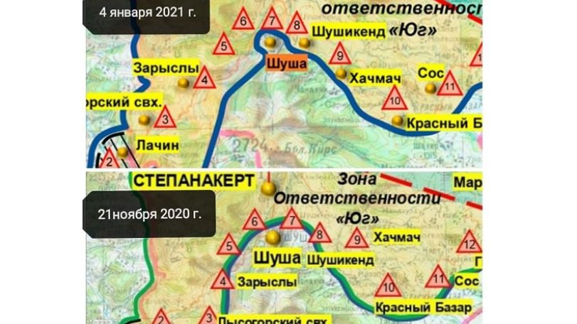 ՌԴ ՊՆ-ի հրապարակած նոր քարտեզում Արցախի վերահսկողության տակ են անցկացված Շուշիի հարակից որոշ տարածքներ