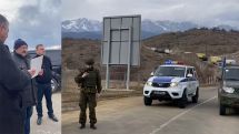 Protesters block Azerbaijani convoy on Martakert roadway in Artsakh