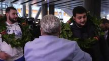 Armenian weightlifters receive a hero's welcome at Zvartnots airpot