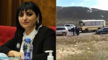 Employees of Sotk gold mine block the road and railway leading to the mine - Taguhi Tovmasyan